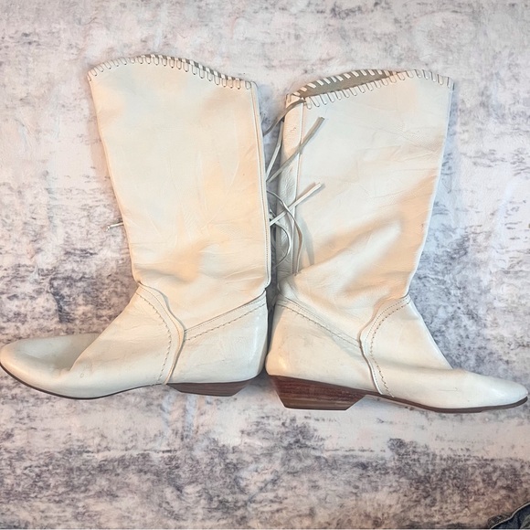 Vintage White Leather Fringe Cowboy Boot Paola Fellicce Size 9.5 - Picture 2 of 8
